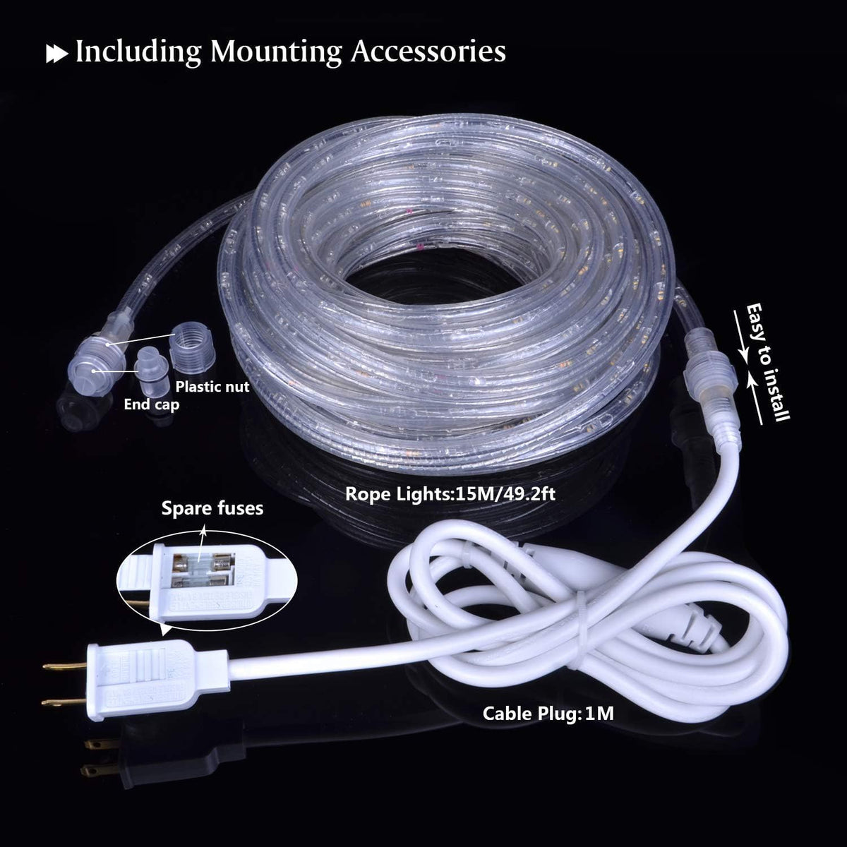 20ft Warm White Rope Lights 110V 3000K 144LEDs for in/Outdoor Light | rope lights for outside, LED Outdoor Waterproof Warm White, Connectable and Flexible Tube Lights for Deck Garden Pool Patio