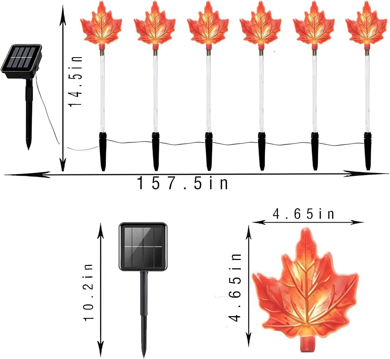 Solar Fall Pathway Lights - 6 Pack Outdoor Path Maple Leaf Light, 8 Lighting Modes, Waterproof Garden Stake Lights for Autumn, Thanksgiving, Halloween, Landscae Decor