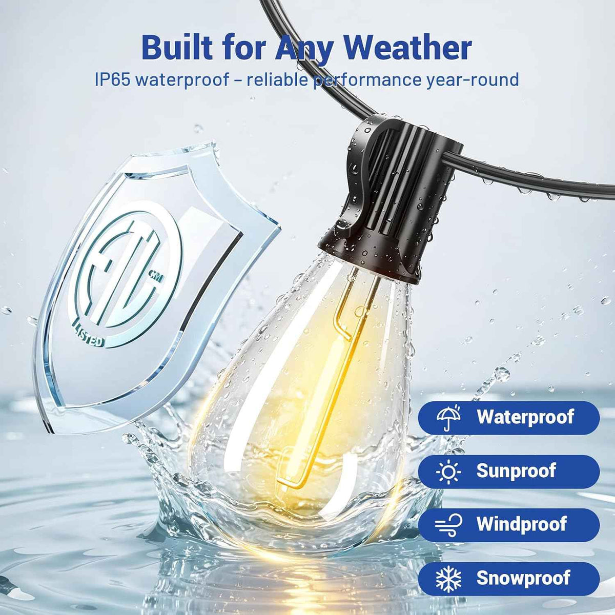 100FT Outdoor String Lights with Remote & Dimmable, 35+1 Shatterproof Waterproof Bulbs, Dimmable Outside Hanging Patio Lights for Backyard, Porch, Deck, Garden 2700K Warm White