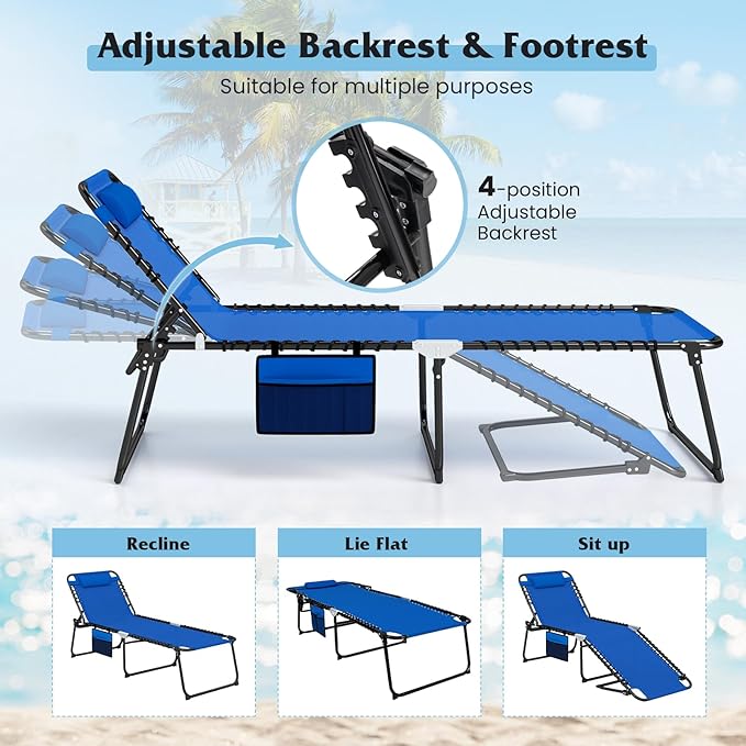 GYMAX Lounge Chair for Outside, 440lbs 27” Oversize Folding Beach Tanning - Image 5