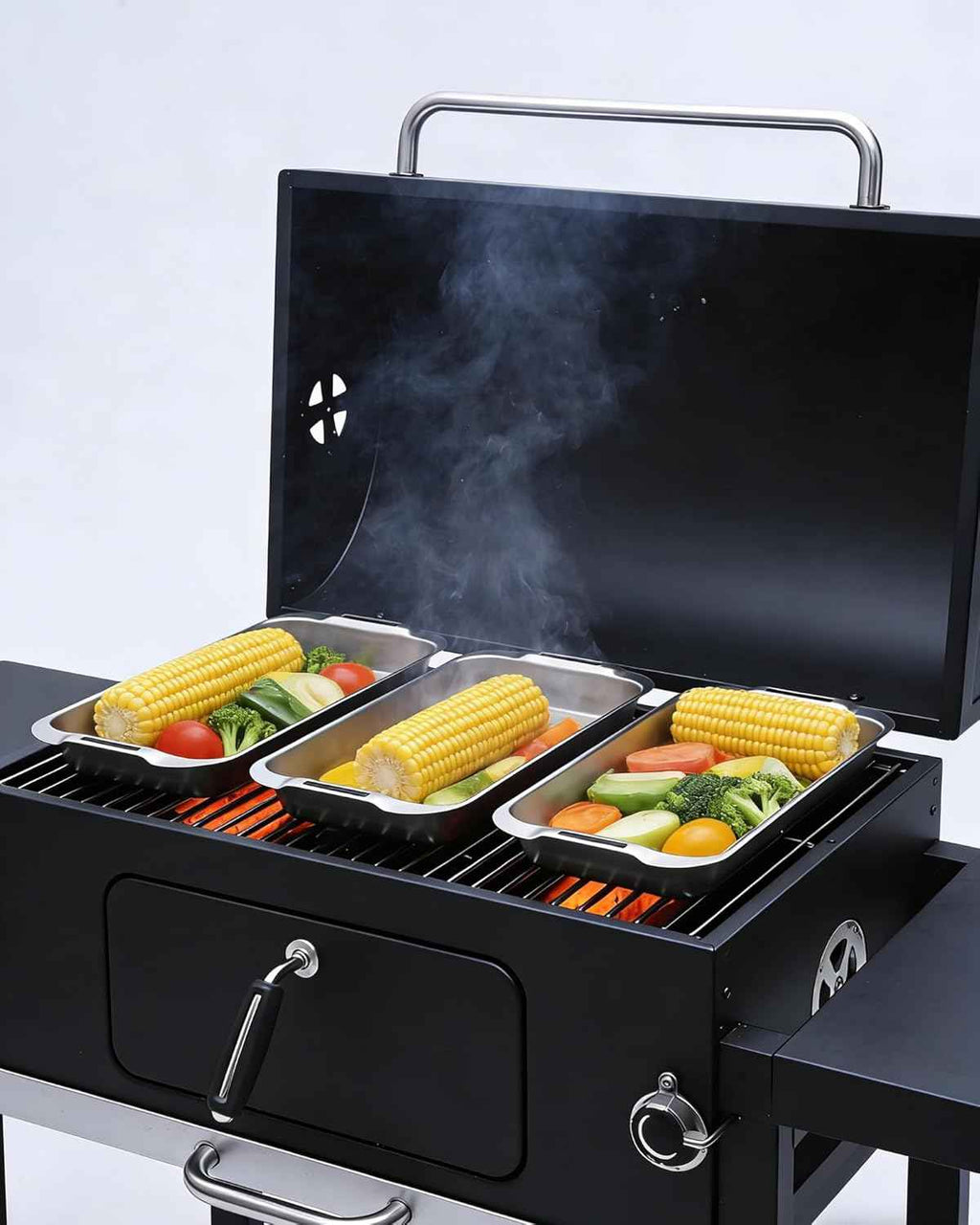 VIKEYHOME Grill Carry System, 6-Piece Stainless Steel Large Food Prep Tray, 16.5" x 11" Pan, Outdoor Grill with Cooling Rack for Vegetables, Fish, Meat, Great Grilling Gifts for Men | 16.5" x 11" Pan, Outdoor Grill with Cooling Rack for Vegetables, Fis...