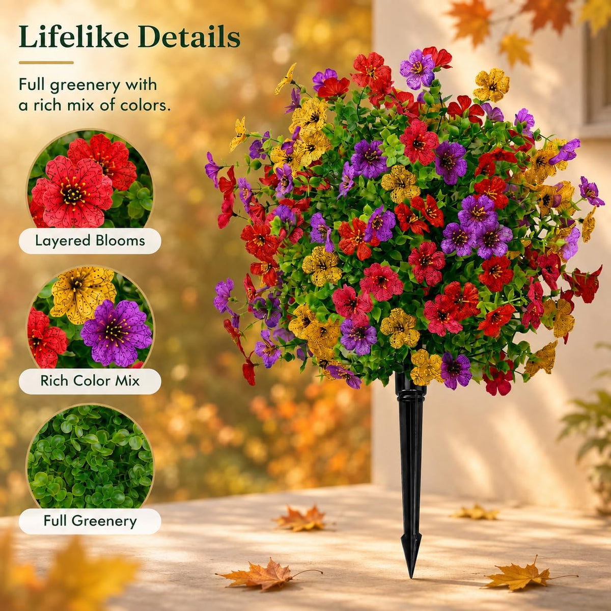 LWW Artificial Outdoor Plants, UV Resistant Faux Flower Topiary Balls with Ground Stakes, 22 Inch Realistic Fake Greenery Bushes, Waterproof Fade Resistant, Porch Garden Yard Patio Decor(2 Pack)