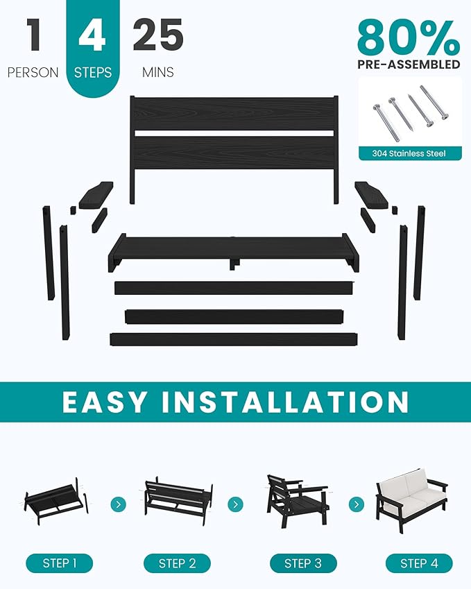 SERWALL HDPE Outdoor Furniture Set, 4 Piece Outdoor Sofa Set - Image 7