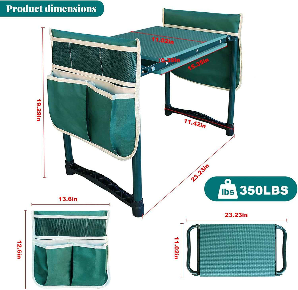 Garden Kneeler and Seat Gift for Women, Men, Seniors, Mom, Dad | Heavy-Duty with Two Tool Bag Extra-Wide 11.02" Foldable Gardening Stool for Knee & Back Support , Portable Bench Perfect