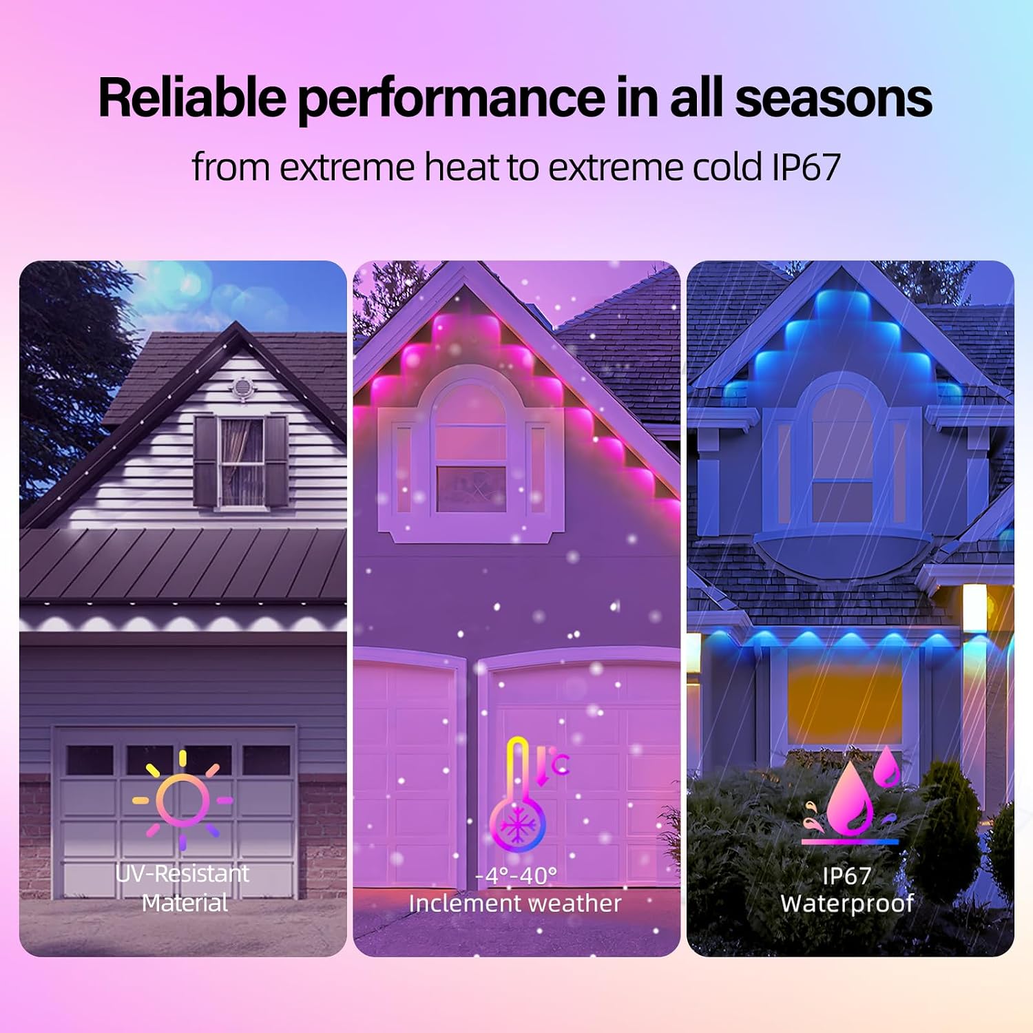 AHAWILL IP67 Permanent Outdoor RGB Lights for Halloween Decor(100ft) | Waterproof outdoor string eaves lights with remote&APP, 100ft 48led,Accent Lighting for Christmas Decor