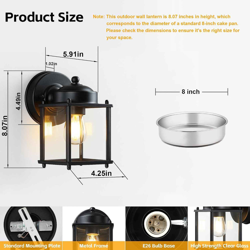 LIT-PaTH Outdoor Wall Light Fixture, Anti-Rust Metal Glass, Black, 2 Pack | Exterior Porch Light Wall Sconce Lantern for House Patio Garage, Waterproof Rustproof, E26 Socket 60W Max