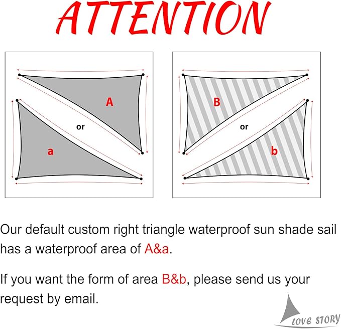 LOVE STORY Right Triangle 14'x14'x19.8' Waterproof Sun Shade Sail Canopy UV - Image 2