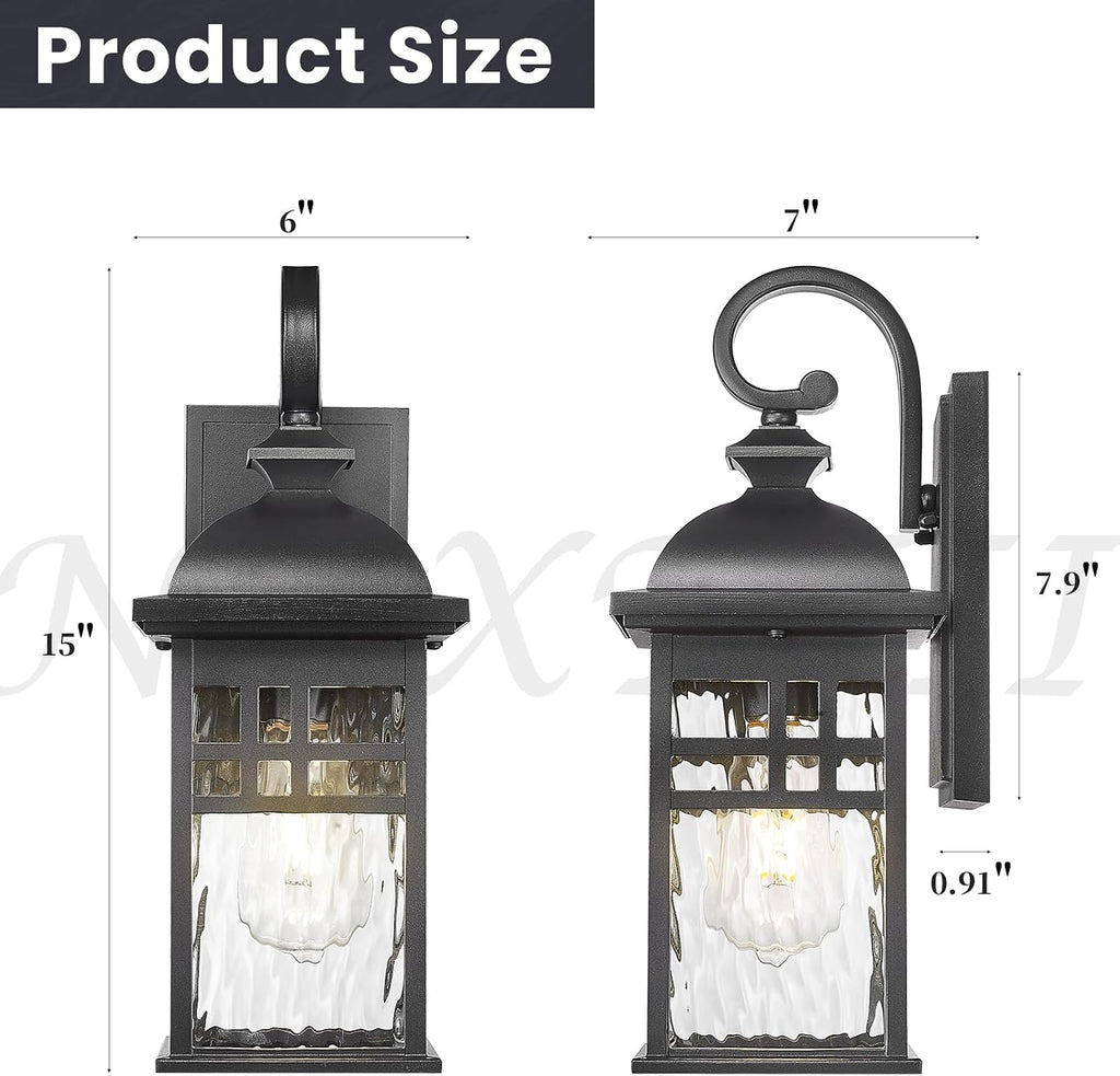 Outdoor Wall Lights Black Outdoor Porch Lights wall Mount | Waterproof, Anti-Rust Outdoor Wall Sconce for House Garage Porch, 15 Inch Height , E26 Socket