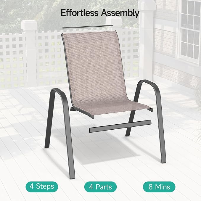 Patio Chairs Set of 4, Easily Set Up Stackable Outdoor Dining Chairs - Image 4