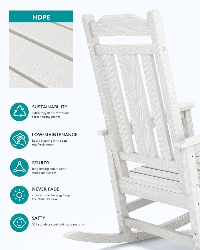 SERWALL Oversized Outdoor Rocking Chair Set of 4, HDPE Outdoor Rocking Chair - Image 5