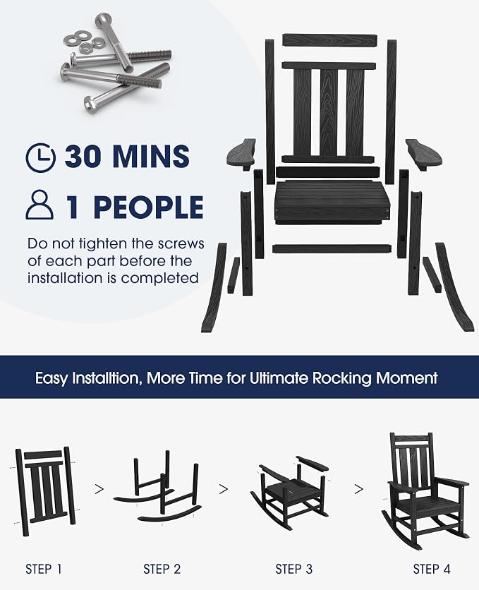 KINGYES Oversized Outdoor Rocking Chair Set of 4, All-Weather Patio Rocking - Image 5