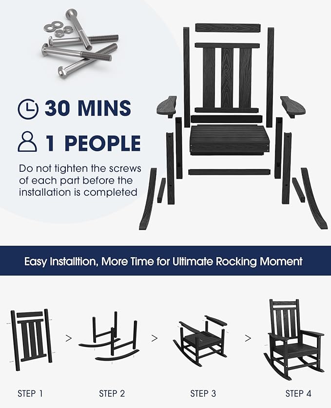 KINGYES Oversized Outdoor Rocking Chair Set of 6, All-Weather Patio Rocking - Image 6