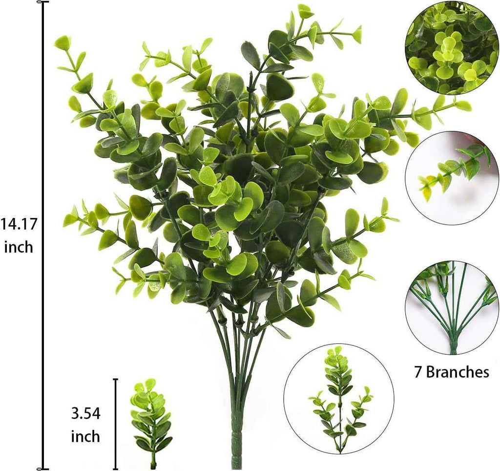 Artificial Flowers Outdoor,8 Bundles UV Resistant Fake Flowers,Outside Plastic Faux Flowers Greenery Shrubs Plants for Indoor Outdoor Planter Home Porch Decor(Green)