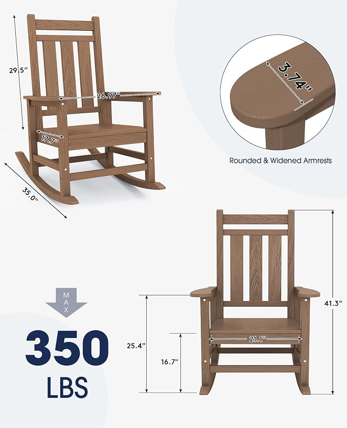 KINGYES Oversized Outdoor Rocking Chair Set of 4, All-Weather Patio Rocking - Image 3