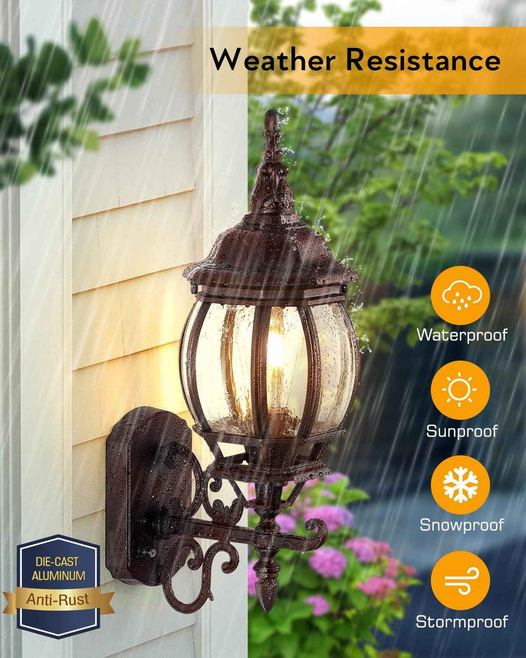VIANIS Bronze Dusk to Dawn Outdoor Light Fixtures Wall Mount, Waterproof | Modern Front Porch Lanterns Wall Sconce, Anti-Rust Outside Garage Lights for Patio, House, Entry, Easy to Install, 1-Pack