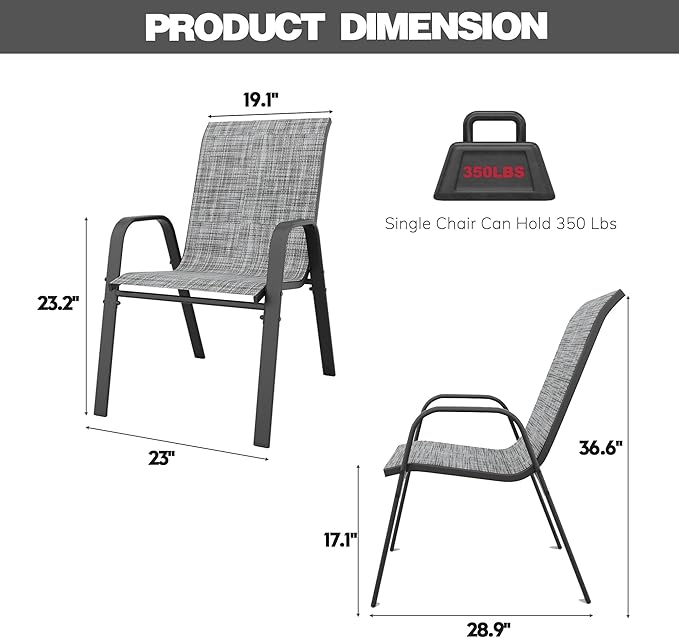 Patio Chairs Set of 6, Stackable Outdoor Dining Chairs - Image 7