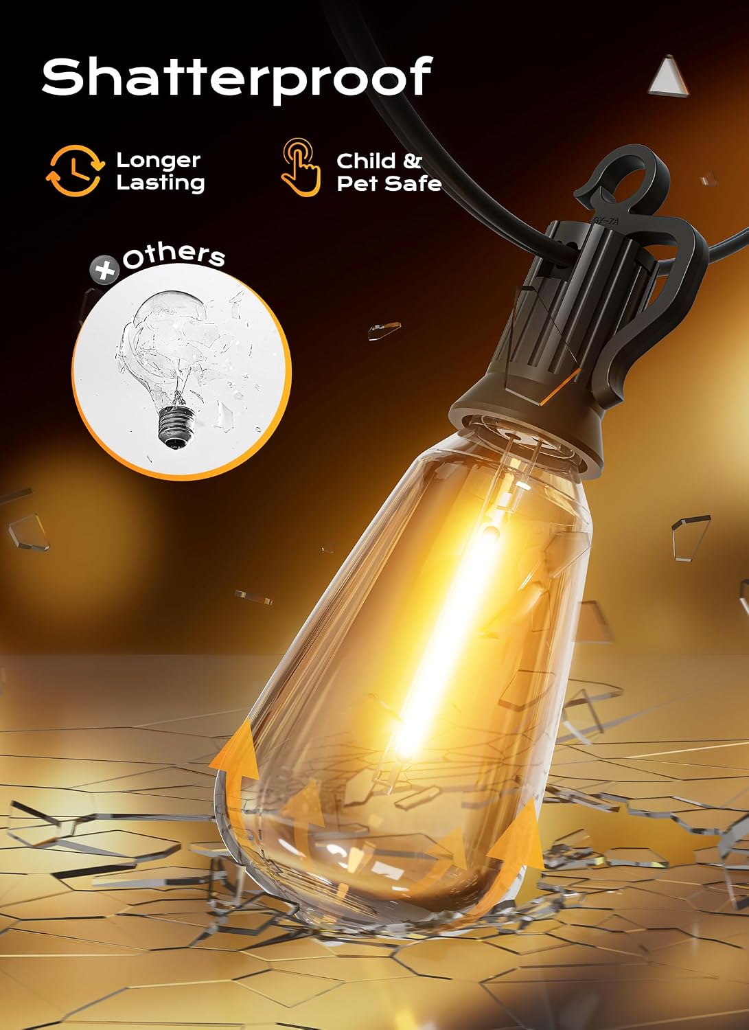 Brightown Outdoor String Lights Patio Lights 100FT ST38 Waterproof Dimmable | Connectable Shatterproof LED Christmas Lights, Hanging Outside Light for Backyard, Porch, Deck, Balcony, Garden, Home Decor