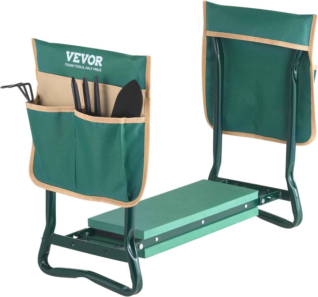 VEVOR Garden Kneeler and Seat Heavy Duty, Kneeling Bench for Gardening | Portable Garden Stool with Kneeling Pad and 2 Tool Bags, Garden Chair to Relieve Knee & Back Pain, Great Gifts for Seniors