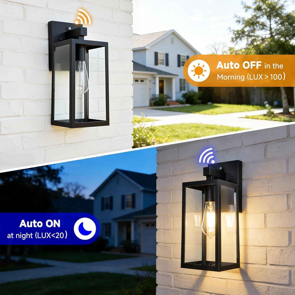 13" Dusk to Dawn Sensor Outdoor Wall Lighting, Large Waterproof Wall Sconce | Porch Lantern Fixture, E26 Socket & Glass Shade, Waterproof, Matte Black Wall Mount Lighting for Patio Front Door Entryway