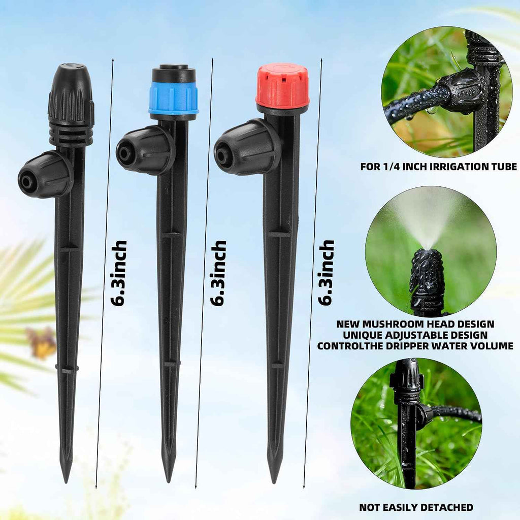 FULAIERGD60 Pcs Drip Irrigation Sprayer Emitters for 1/4" Irrigation Tubing | Adjustable Irrigation Misting Emitters Irrigation Drippers,3 Style Drip Micro Sprinkler Nozzles for Garden Water System