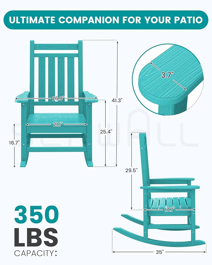 SERWALL Oversized Outdoor Rocking Chair Set of 2, HDPE Rocker - Image 3