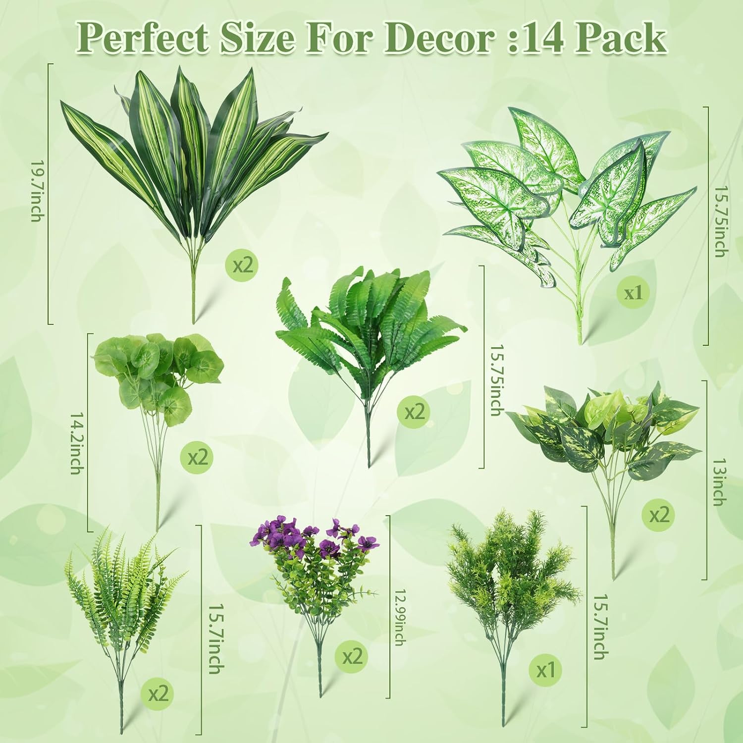 THKFUL 14Bundles Artificial Greenery Plants Outdoor Artificial Ivy Plants Faux Pothos Ferns Stems UV Resistant, Realistic Fake Shrubs Grasses Flowers Planter Filler for Window Box,Porch,Garden,Front