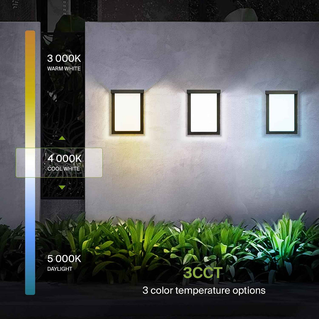 ASD LED 8" Outdoor Wall Light, Front Door House Sconce | 3CCT, Dimmable, Waterproof, ETL Listed | 12W 900LM 3000-5000K 120V | Exterior Patio Lighting Fixture, Flush Mount Porch Lamp | Black