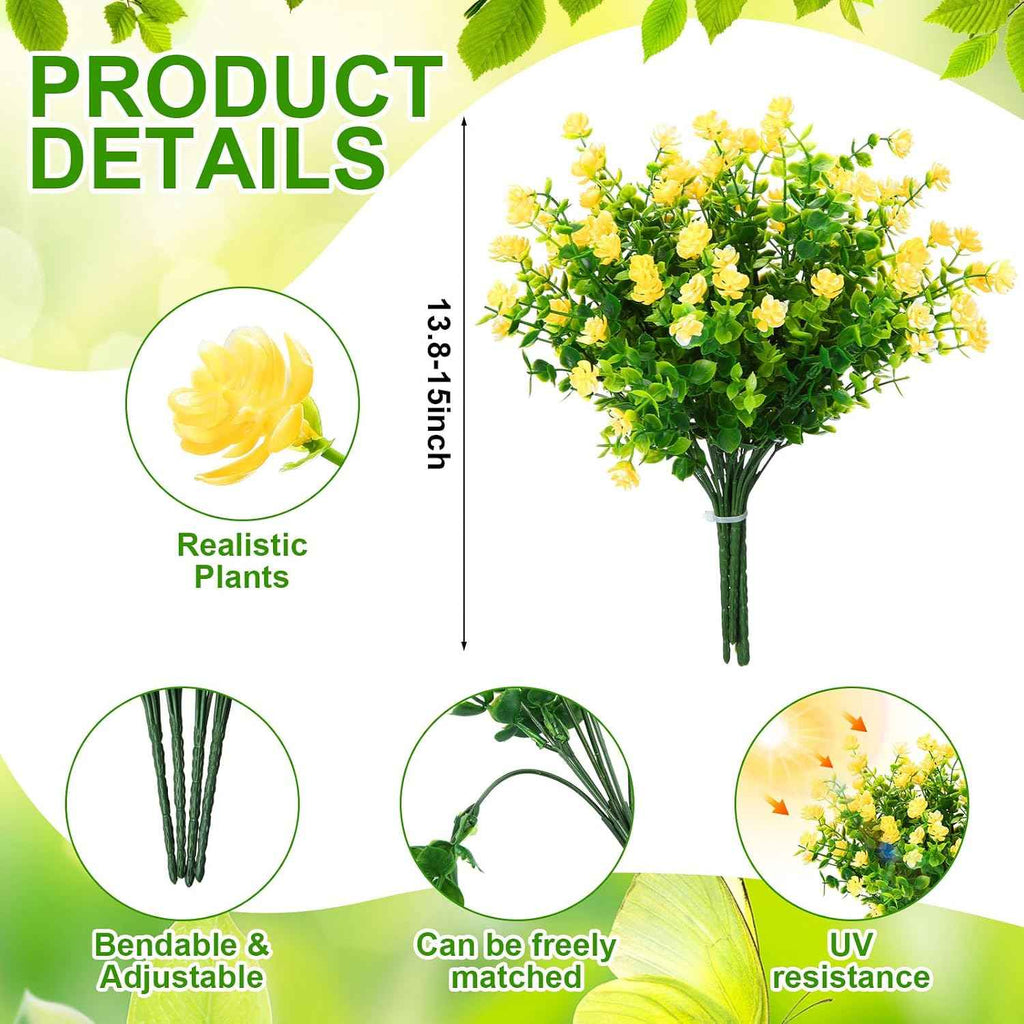 Thiccywoov 60 Bundles Outdoor Artificial Fall Flowers Bulk,Spring,Green | Fake Autumn Plants 15 Styles, UV Resistant Plastic Plants, for Window Box Porch Patio Home Garden, Thanksgiving Fall Decor