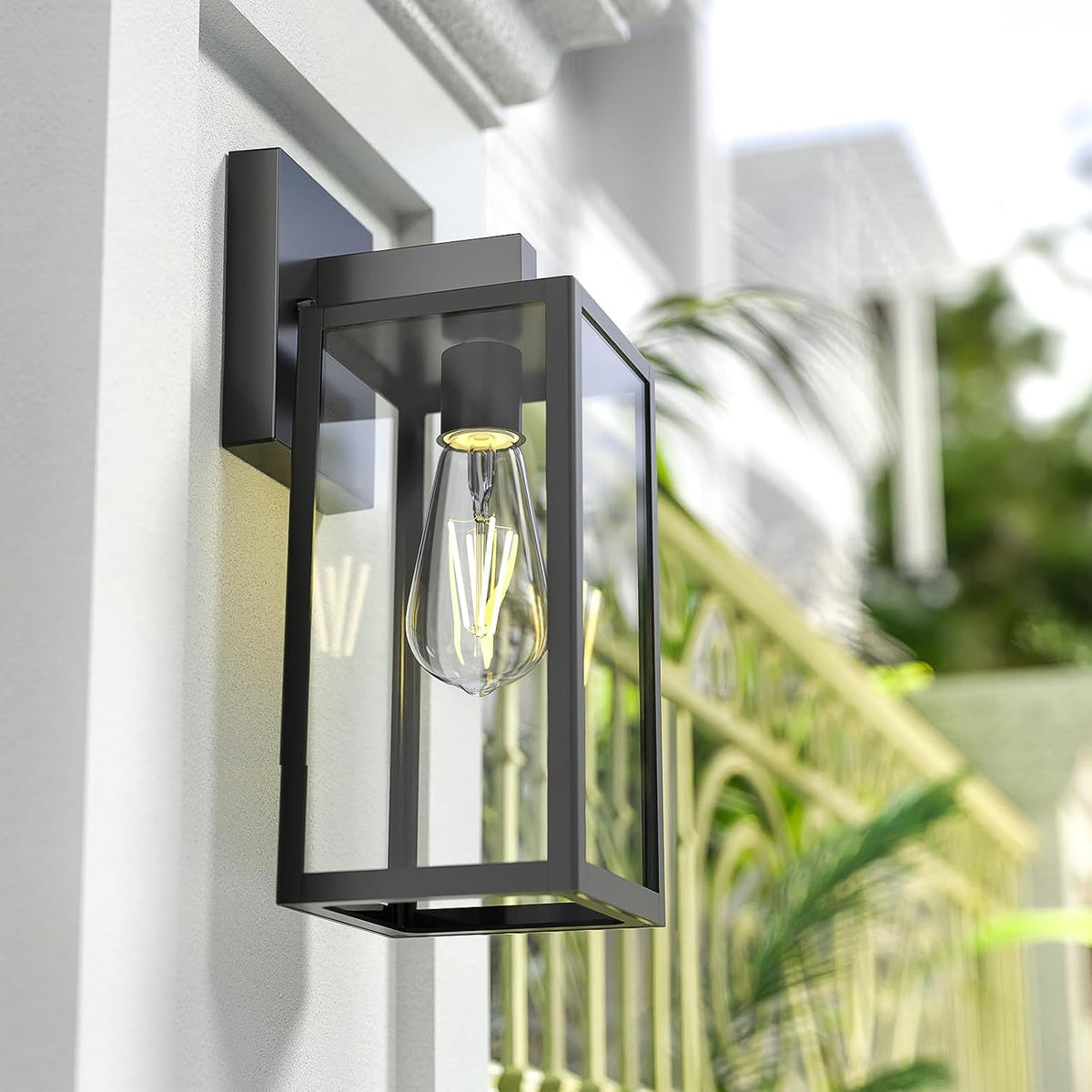 MAXvolador Outdoor Wall Light Fixtures, Exterior Waterproof Wall Lanterns | Black Porch Wall Lights, Anti-Rust, E26 Socket, Clear Glass Outside Wall Mount Sconces, Front Door Lighting for Patio, 2 Pack
