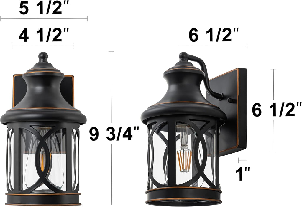 2-Pack Outdoor Wall Lights, Porch Lights, Waterproof Outdoor Wall Sconce, Exterior Light Fixture Oil-Rubbed Bronze Finish with Clear Glass Shade for Garage Patio Front Door Balcony
