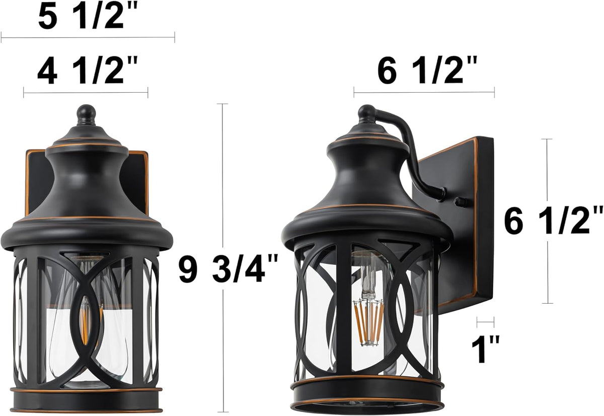 2-Pack Outdoor Wall Lights, Porch Lights, Waterproof Outdoor Wall Sconce, Exterior Light Fixture Oil-Rubbed Bronze Finish with Clear Glass Shade for Garage Patio Front Door Balcony