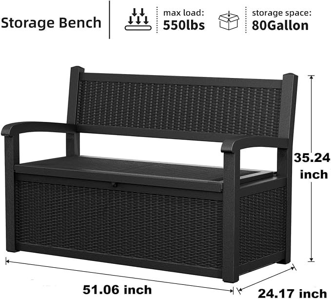 80 Gallon Outdoor Storage Bench Deck Box Waterproof Lockable, Outdoor Storage - Image 6