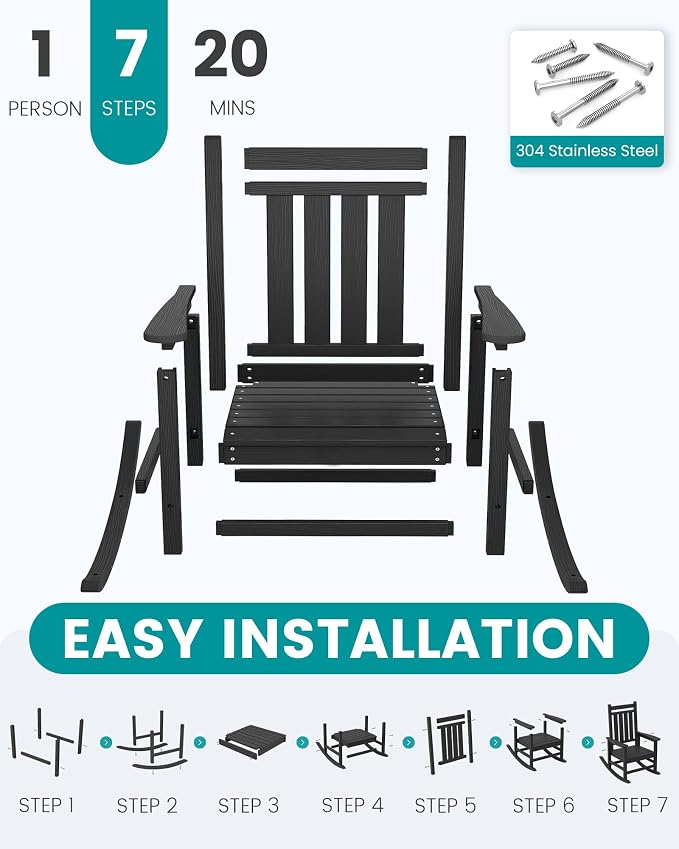 SERWALL HDPE Outdoor Rocking Chair Set of 6, Patio Rocking Chairs - Image 7
