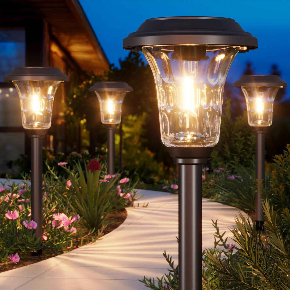 XMCOSY+ Solar Lights Outdoor, 6 Pack Metal Glass Solar Pathway Lights | Bright 20/40LM Landscape Lighting with Warm/Cool White, Solar Powered Waterproof Lights for Yard, Path, Walkway, Driveway