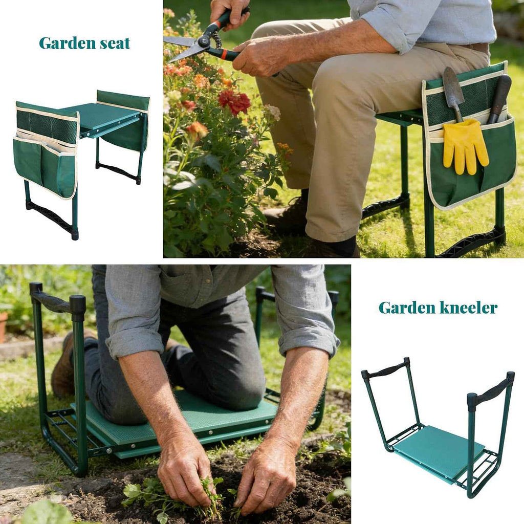 Garden Kneeler and Seat Gift for Women, Men, Seniors, Mom, Dad | Heavy-Duty with Two Tool Bag Extra-Wide 11.02" Foldable Gardening Stool for Knee & Back Support , Portable Bench Perfect