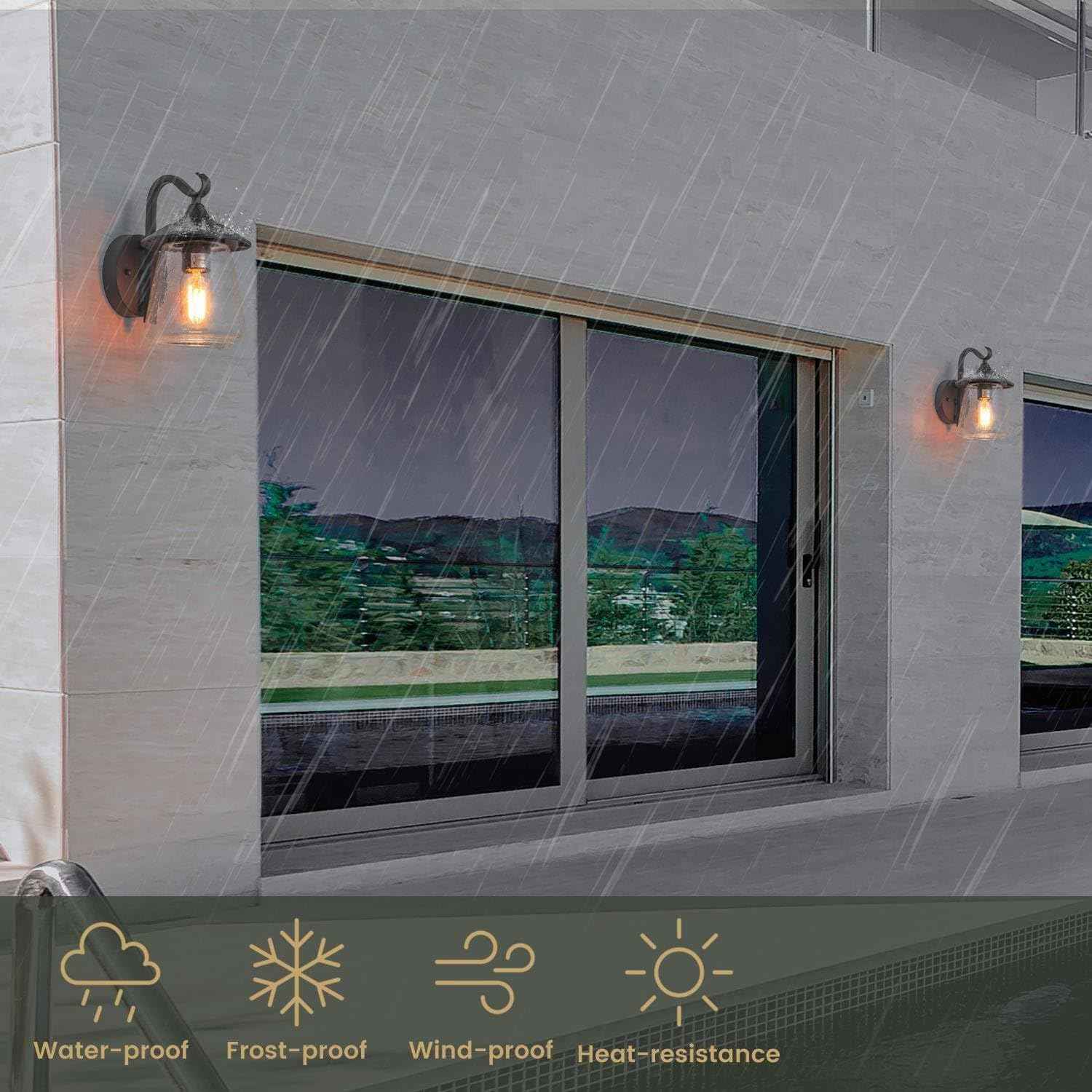 LALUZ Black Outdoor Wall Lights for House, Farmhouse Waterproof Anti-Rust Porch Lights Outdoor with Mushroom Seeded Glass, Outdoor Exterior Wall Sconce Light Fixtures Wall Mount for Patio Garage