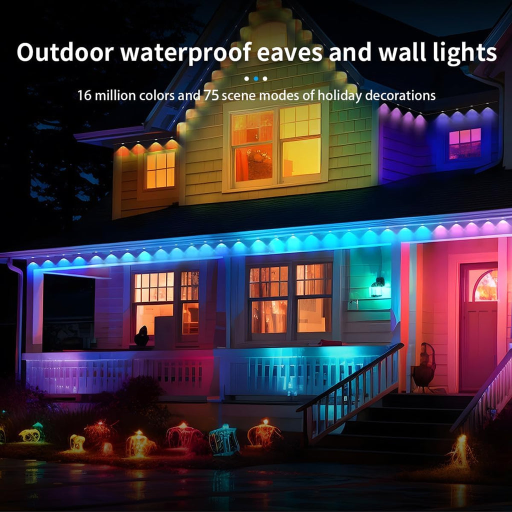 Permanent Outdoor Light,50ft with 30 LED Eaves Lights,Smart RGB Outdoor Lights with 75 Scene Modes,IP67 Waterproof,for Halloween Decorations,Christmas,Party,with App and Remote