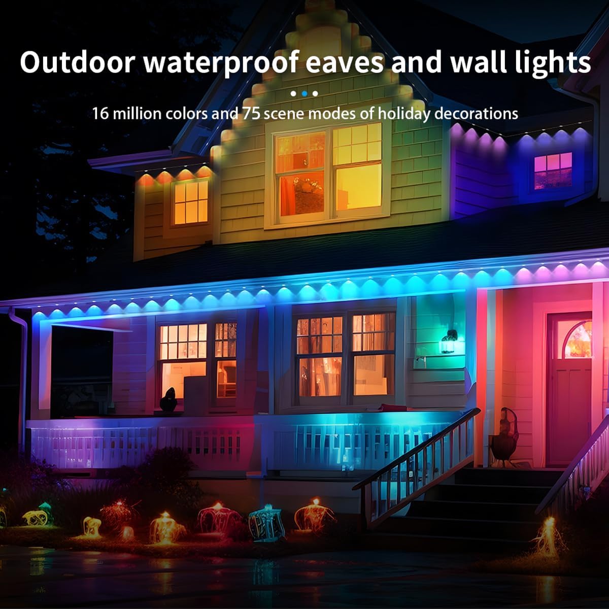 Permanent Outdoor Light,50ft with 30 LED Eaves Lights,Smart RGB Outdoor Lights with 75 Scene Modes,IP67 Waterproof,for Halloween Decorations,Christmas,Party,with App and Remote