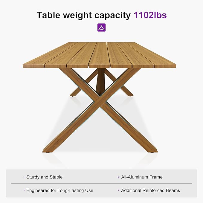 PURPLE LEAF Patio Dining Set for 4 All-Weather Wicker Woodgrain Aluminum 5 - Image 6