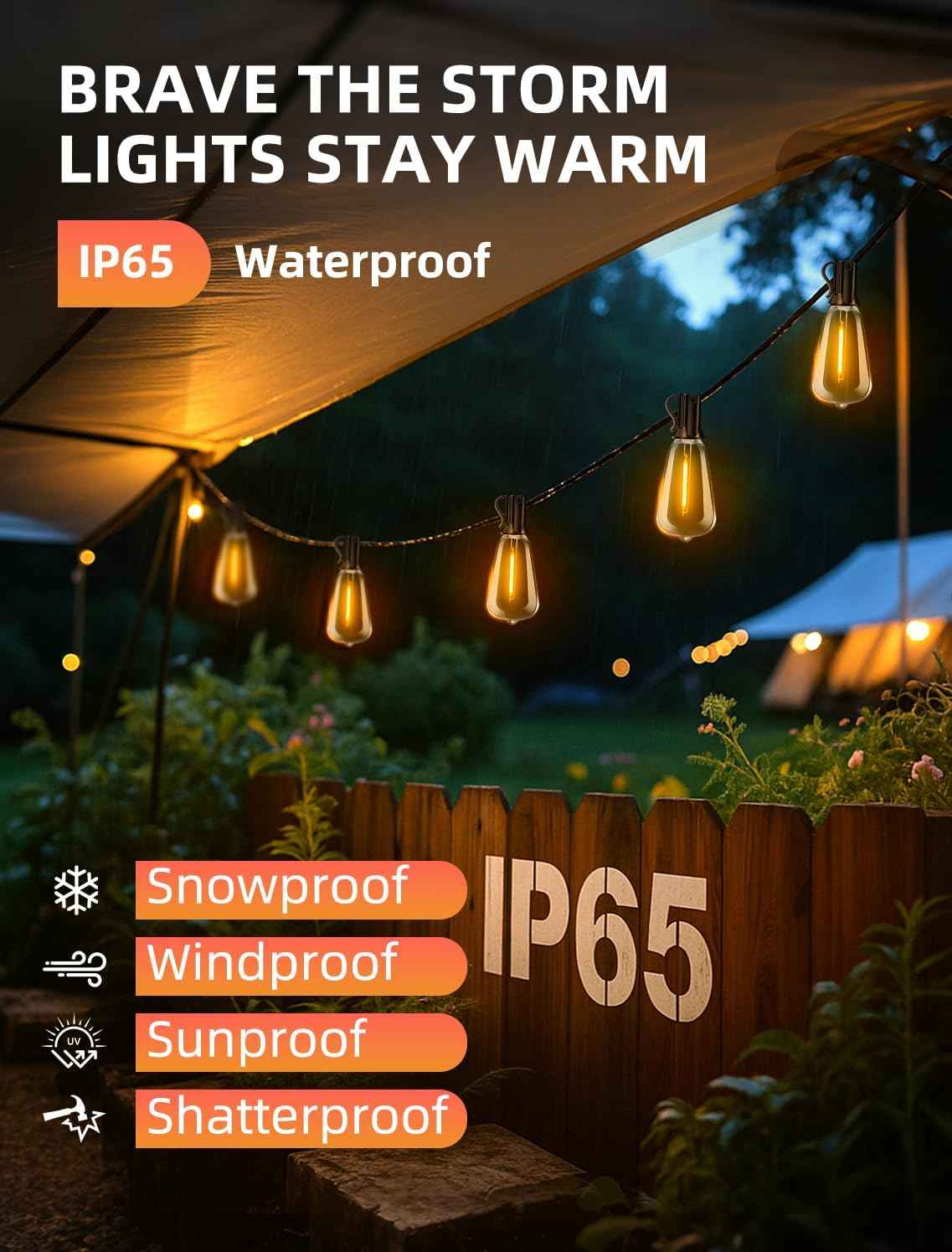 Outdoor Patio String Lights: 100Ft 30M Outside Waterproof Light - Remote Dimmable ST38 Shatterproof Bulb Connectable Hanging Outdoor Electric Lighting - Backyard Yard Gazebo Porch Party