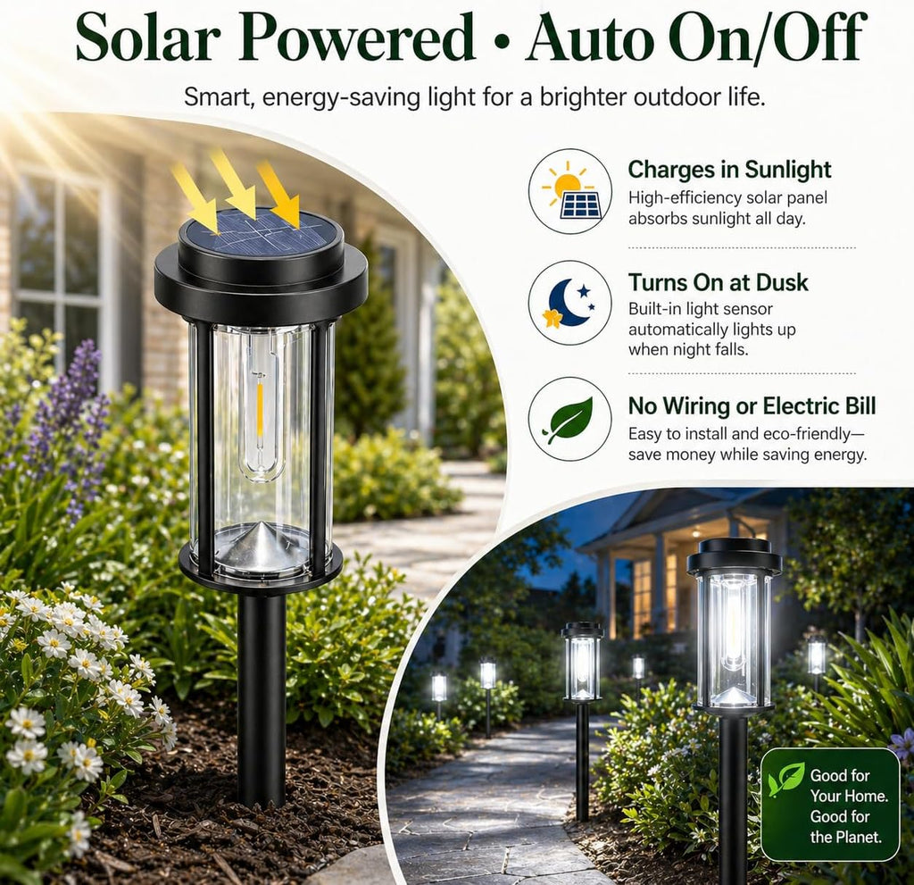 DERAYSION Solar Lights Outdoor Pathway, 8 Pack LED Solar Garden Lights | 21" Dusk to Dawn Bright Pathway Lights Solar Powered Waterproof Outdoor Solar Lights for Garden Yard Path Driveway, 6000K