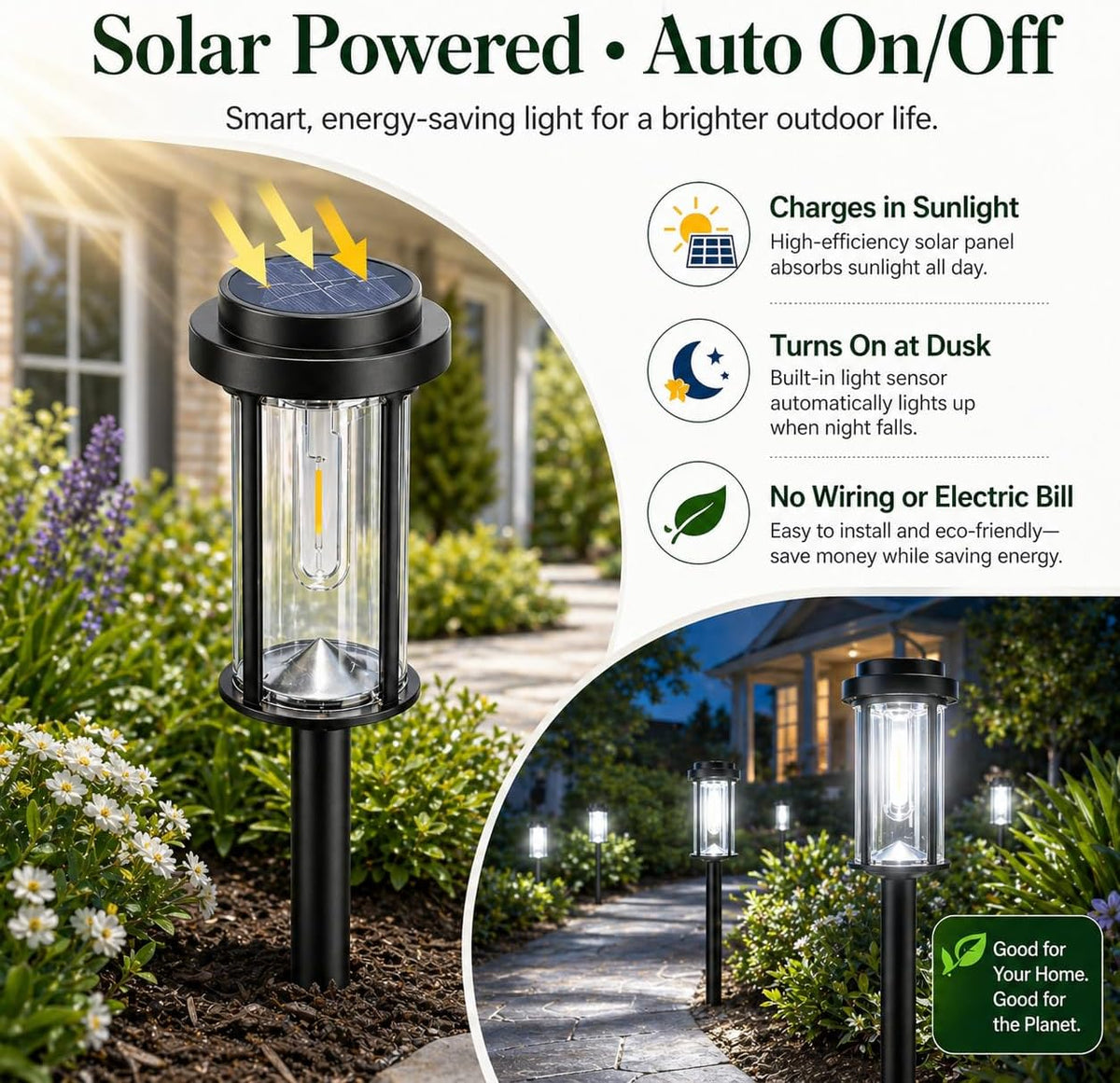 DERAYSION Solar Lights Outdoor Pathway, 8 Pack LED Solar Garden Lights | 21" Dusk to Dawn Bright Pathway Lights Solar Powered Waterproof Outdoor Solar Lights for Garden Yard Path Driveway, 6000K
