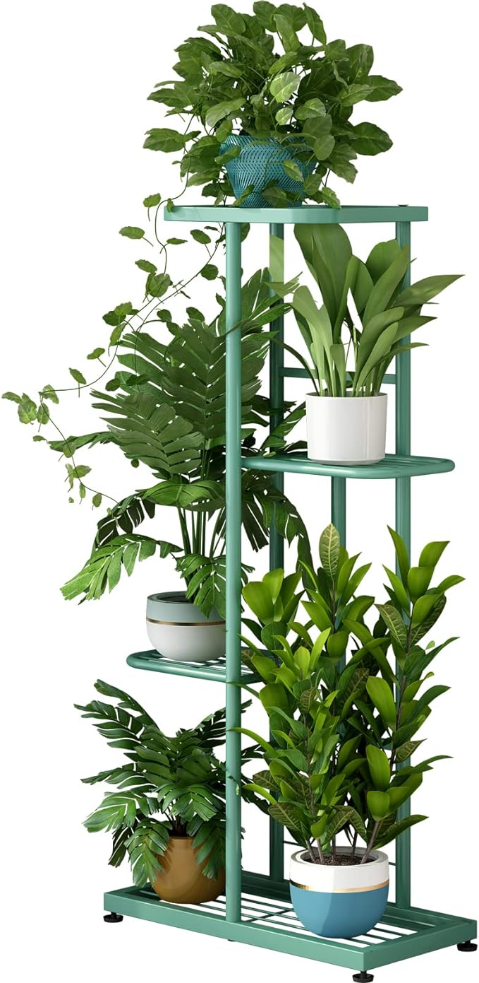 LINZINAR Metal 4 Tier 5 Potted Indoor Outdoor Plant Stand Shelf Planter Display by LINZINAR