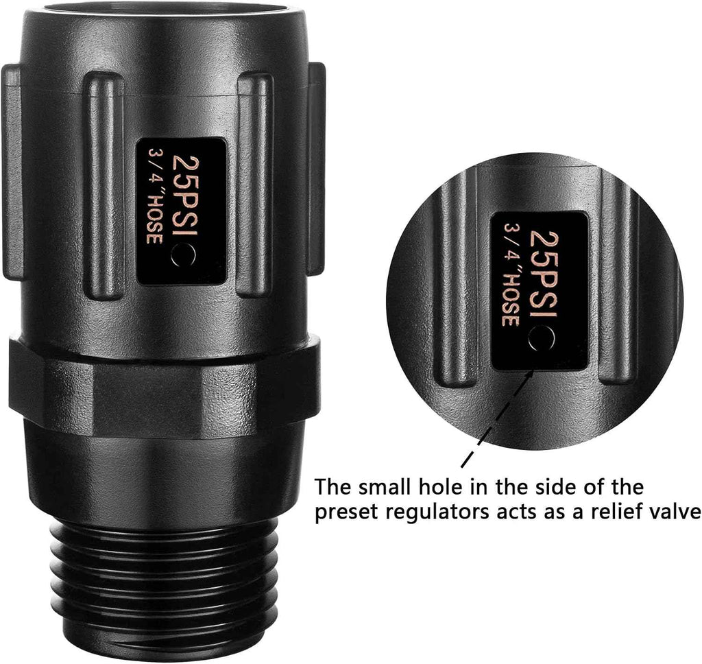 2pcs Garden Hose Pressure Regulator 25 PSI, 3/4" FHT × 3/4“ MHT, Pressure Reducer, Great for Drip Irrigation System Distributing Regulator drip Irrigation Parts emitters for drip line (2 Pack)