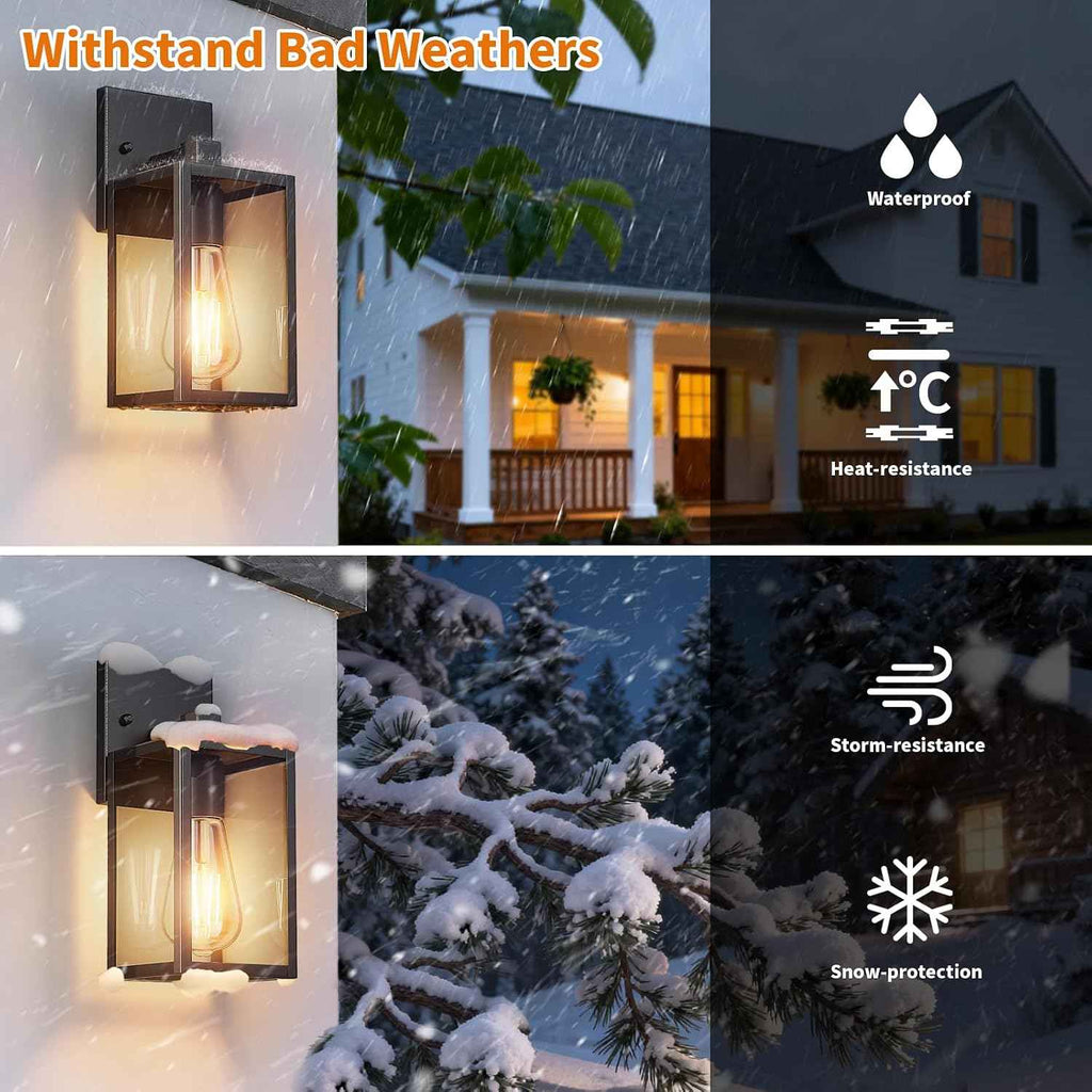 Outdoor Light Fixtures Wall Mount, Waterproof Front Porch Lights, Modern Exterior Lighting Fixtures with E26 Socket, Black Wall Sconces Lantern Lamp, Outside Lights for House, Garage, Patio (2 Pack）