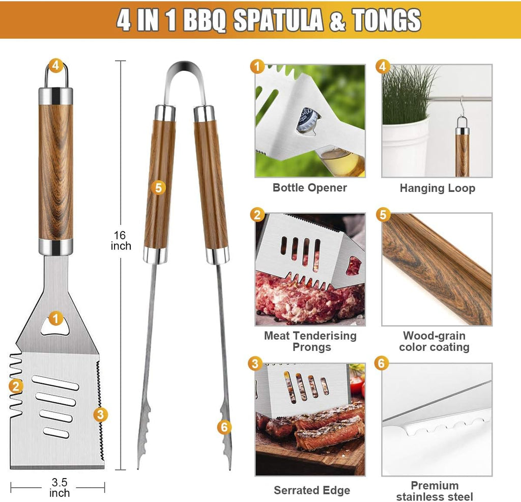 Cifaisi 38Pcs BBQ Tools Grilling Accessories Set with Aluminum Case | 16 Inch Stainless Steel Grill Tools, Thermometer, Grill Mats for Camping, Backyard Barbecue, Grilling Gifts for Men Women