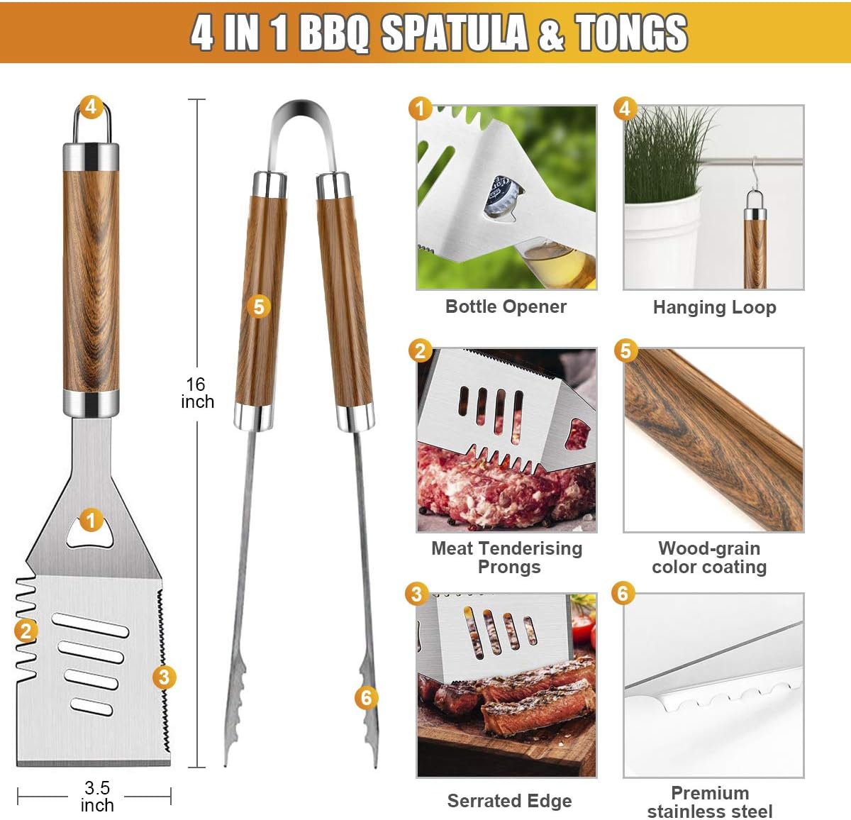 Cifaisi 38Pcs BBQ Tools Grilling Accessories Set with Aluminum Case | 16 Inch Stainless Steel Grill Tools, Thermometer, Grill Mats for Camping, Backyard Barbecue, Grilling Gifts for Men Women