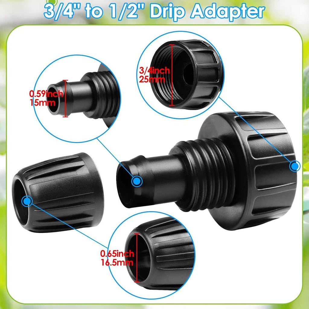 8-Pack 1/2 Inch Drip Irrigation Tubing Faucet Adapter, 3/4" to 1/2" Irrigation Hose Adapter, 3/4 Inch Barbed Drip Line Connector Garden Hose Adapter for Garden Irrigation System