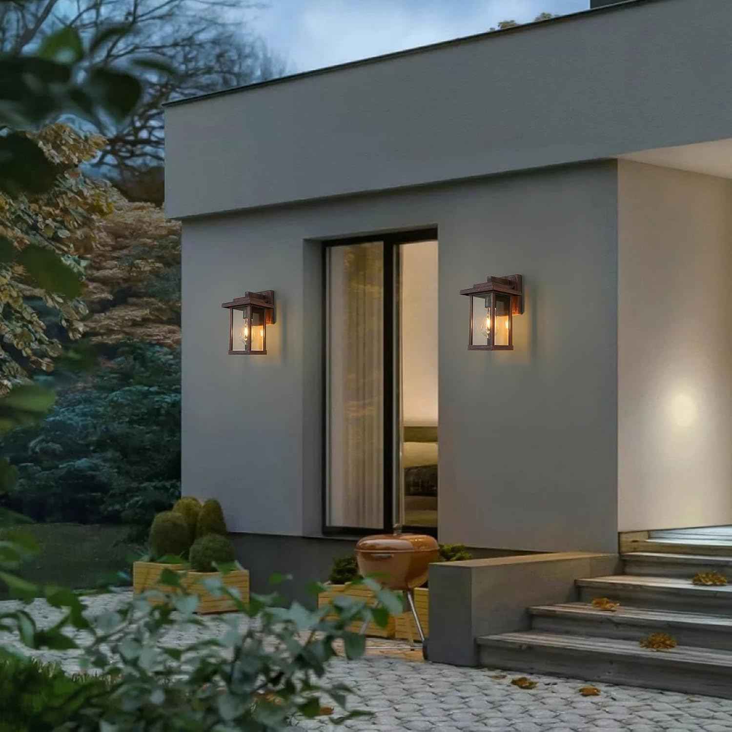 Outdoor Wall Sconce, Brown Outside Porch Light Fixtures Clear Glass