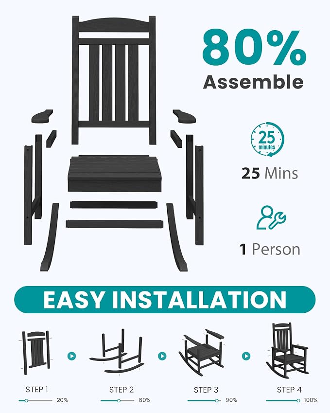 SERWALL HDPE Outdoor Rocking Chair Set of 4, Patio Rocking Chairs, All-Weather - Image 7
